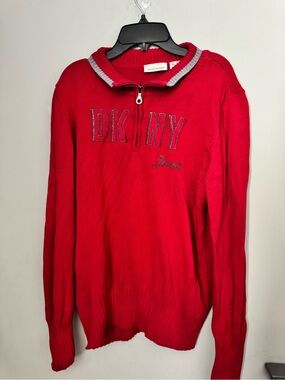 DKNY Red Half-Zip Knit Sweater - women’s